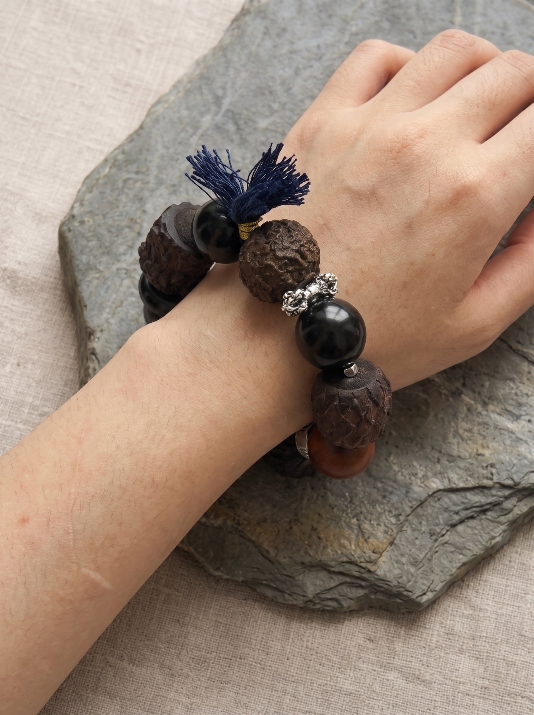 Ebony Wood Rose Carved Bracelet