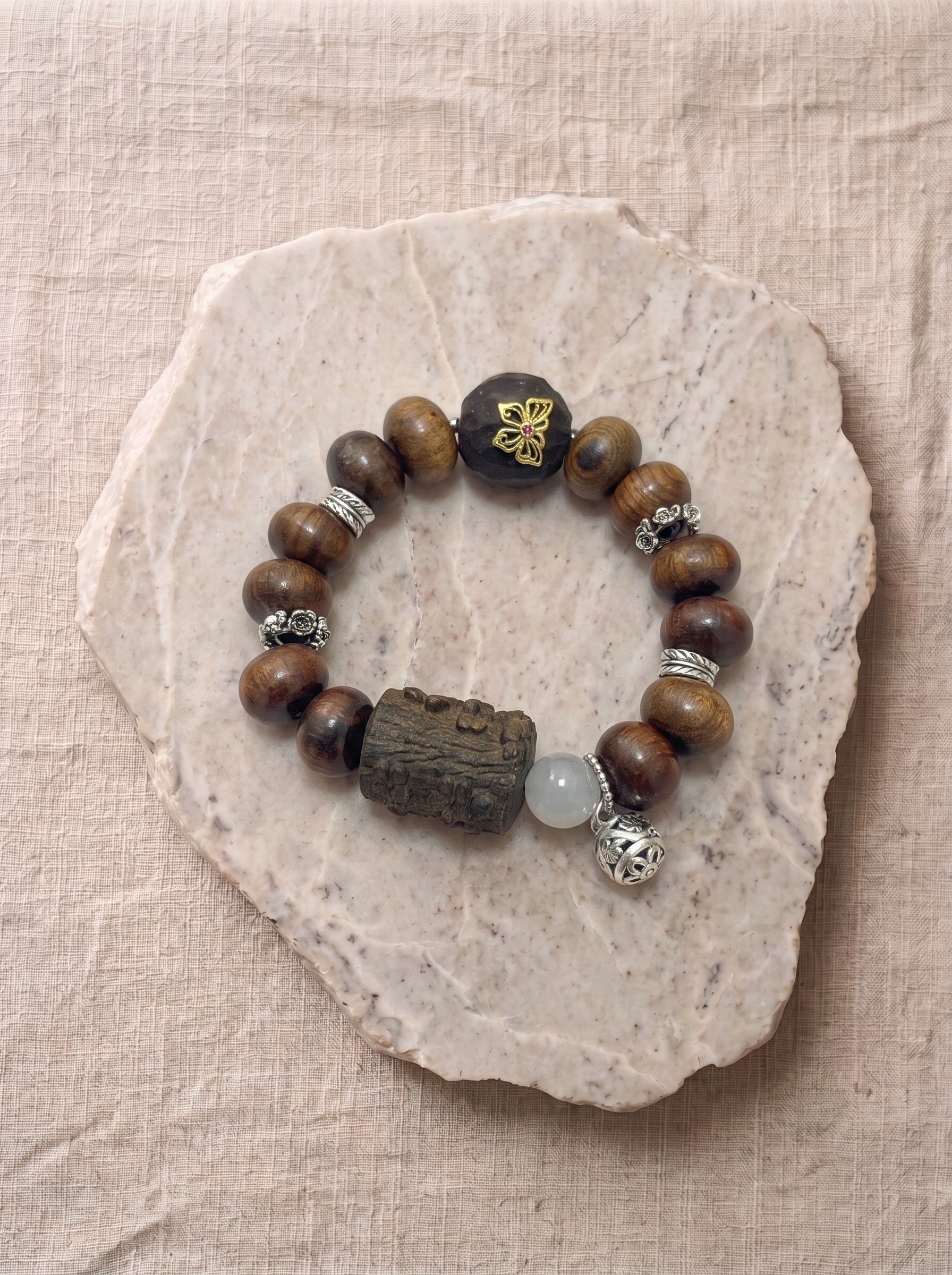 Black Rosewood Stump Bead Bracelet