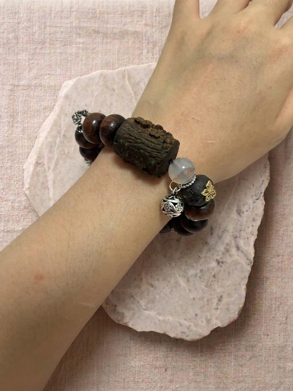Black Rosewood Stump Bead Bracelet