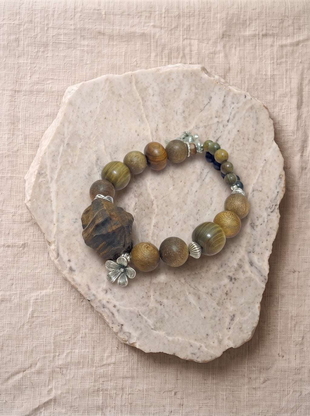 Green Sandalwood & Agarwood Rustic Bracelet
