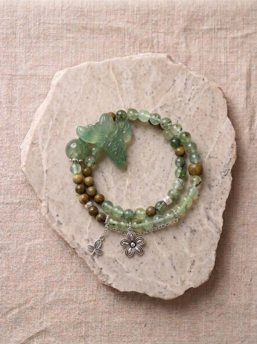 Xiuyan Jade Butterfly Green Sandalwood Bracelet
