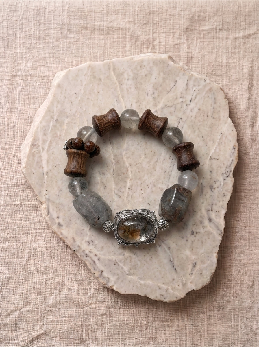 Phantom Quartz & Pear Wood Bracelet