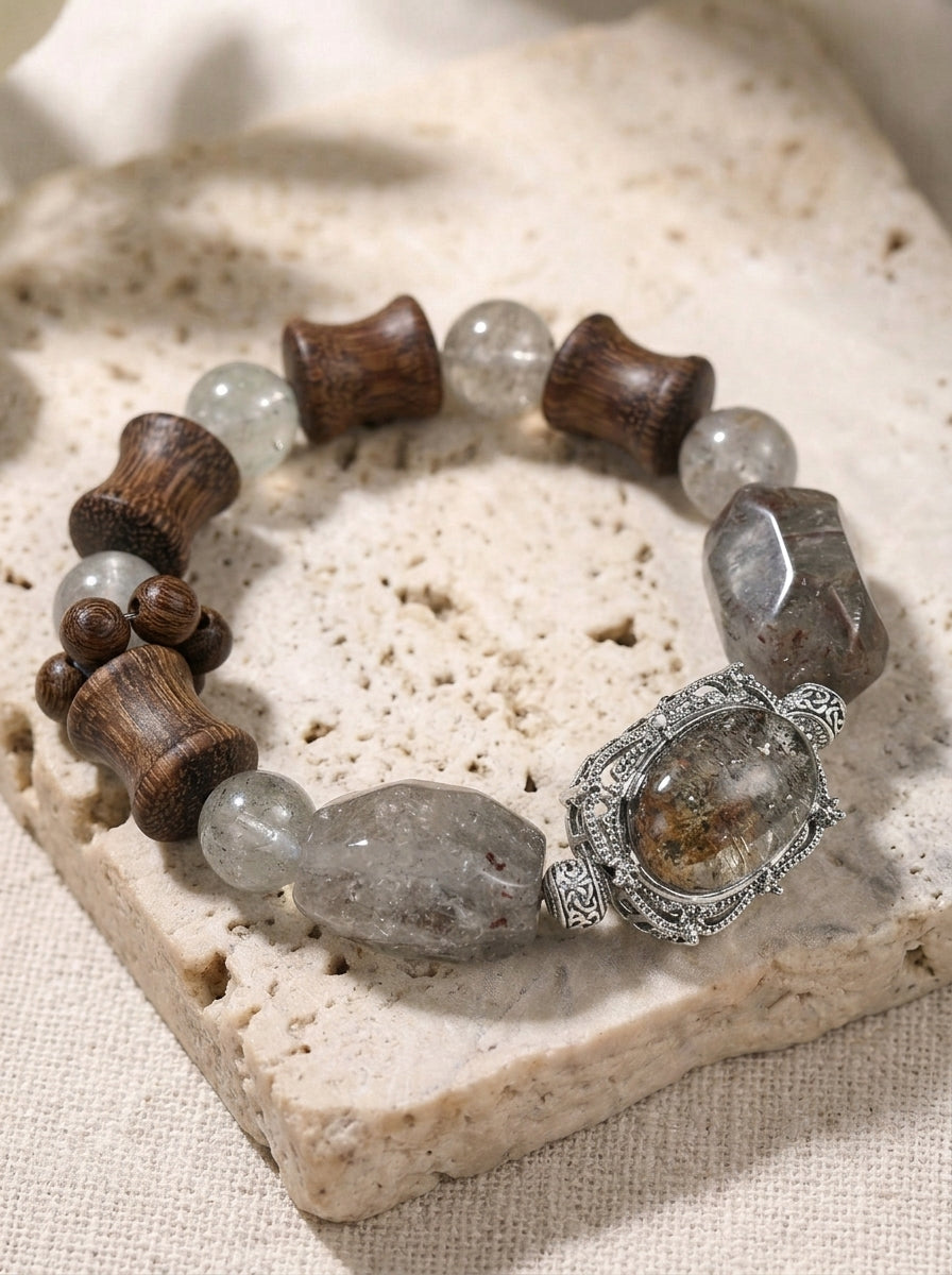 Phantom Quartz & Pear Wood Bracelet