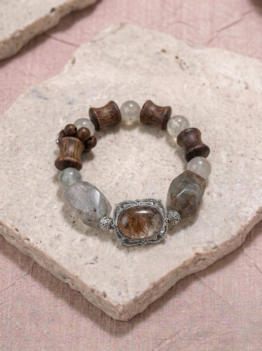 Phantom Quartz & Pear Wood Bracelet