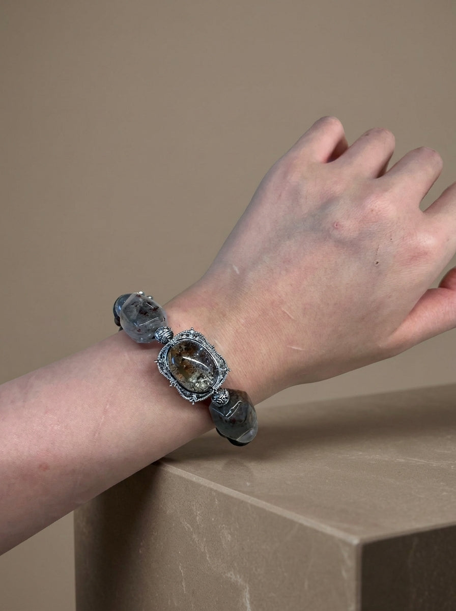 Phantom Quartz & Pear Wood Bracelet