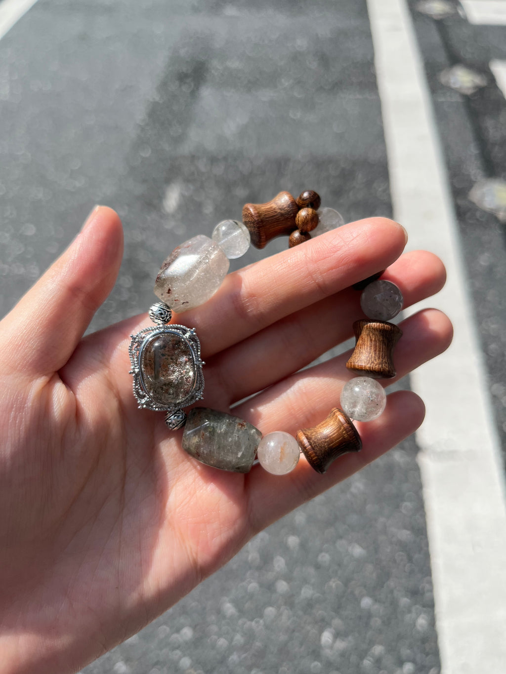 Phantom Quartz & Pear Wood Bracelet