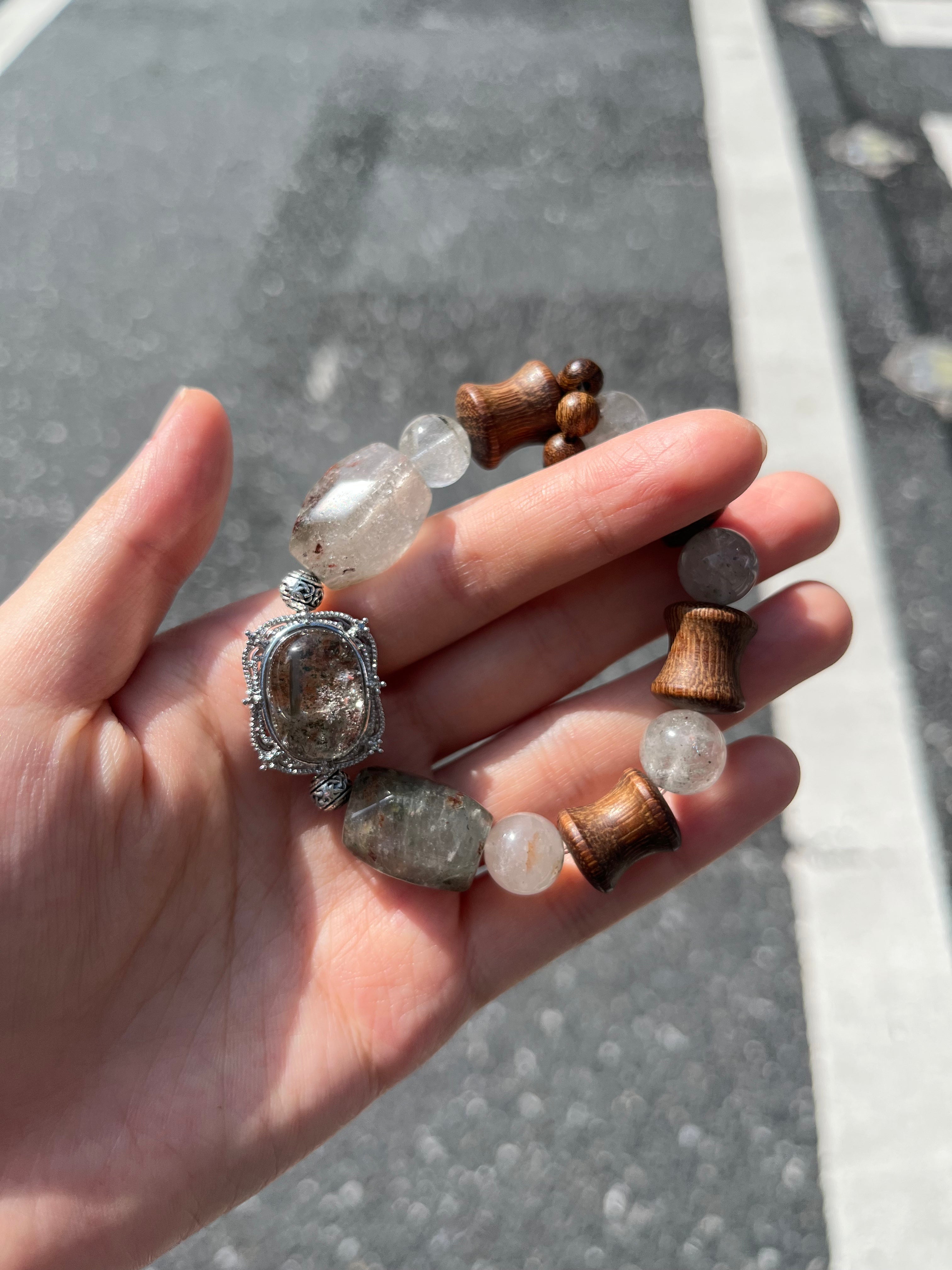 Phantom Quartz & Pear Wood Bracelet