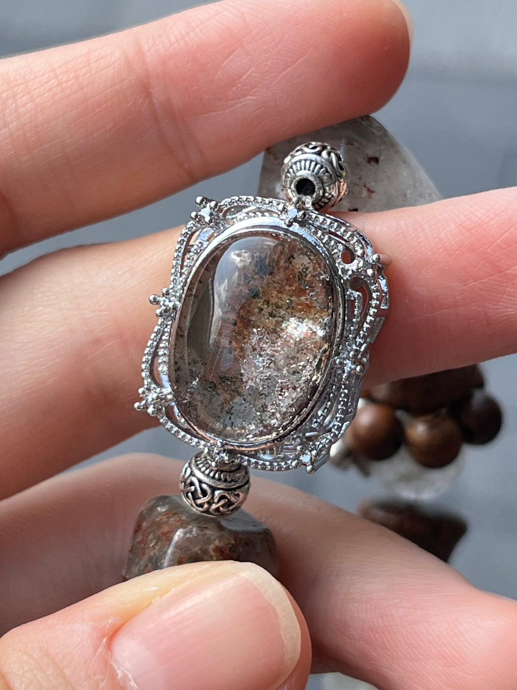 Phantom Quartz & Pear Wood Bracelet