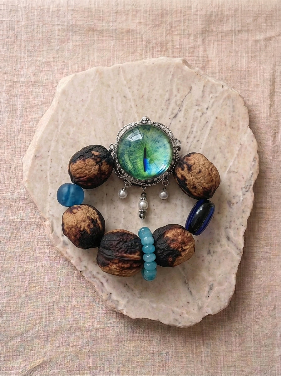 Earth-Toned Walnut & Glazed Eye Bodhi Bracelet