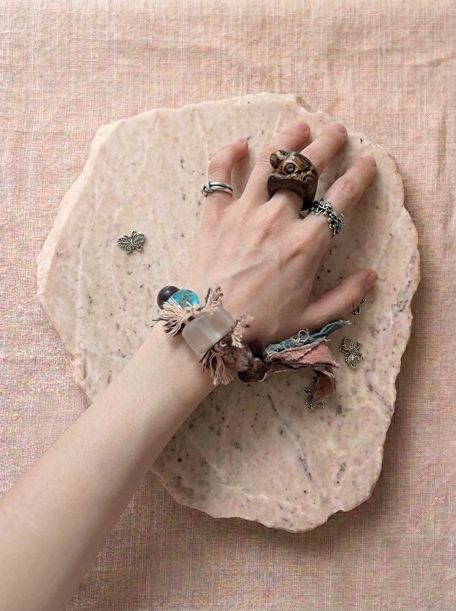 Sugar Cube Quartz & Turquoise Bracelet