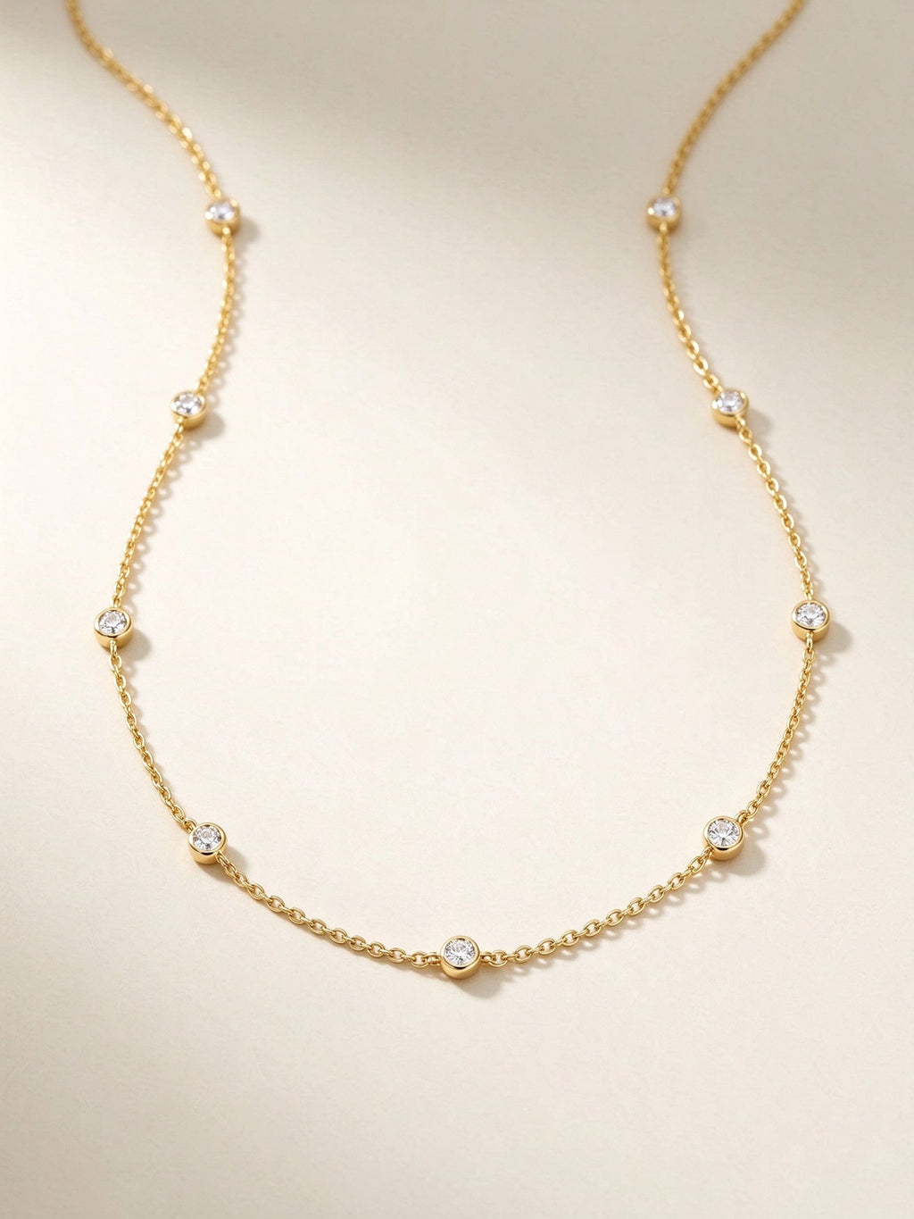 18K Gold-Plated CZ Station Choker Necklace