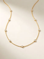 18K Gold-Plated CZ Station Choker Necklace