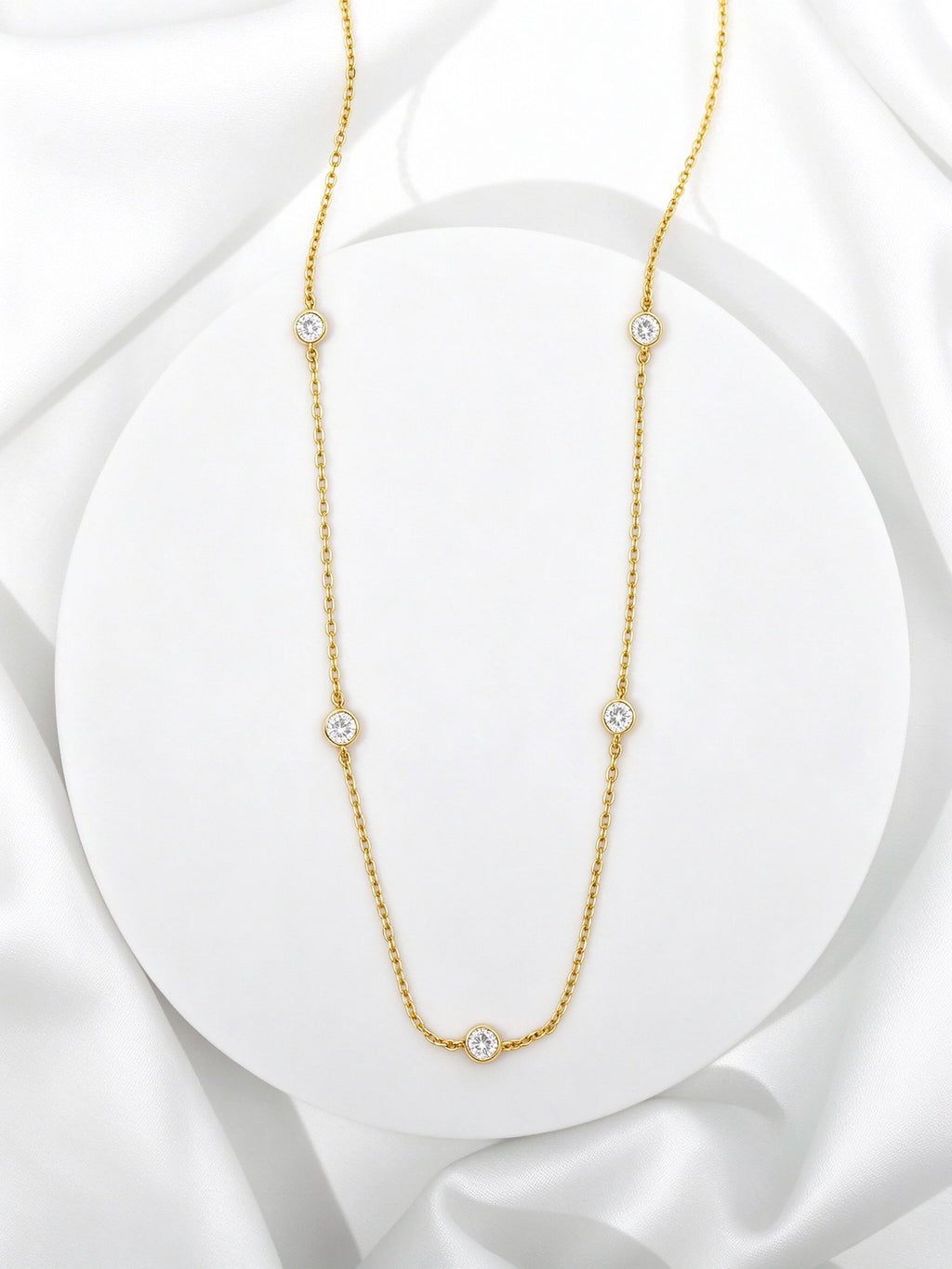 18K Gold-Plated CZ Station Choker Necklace