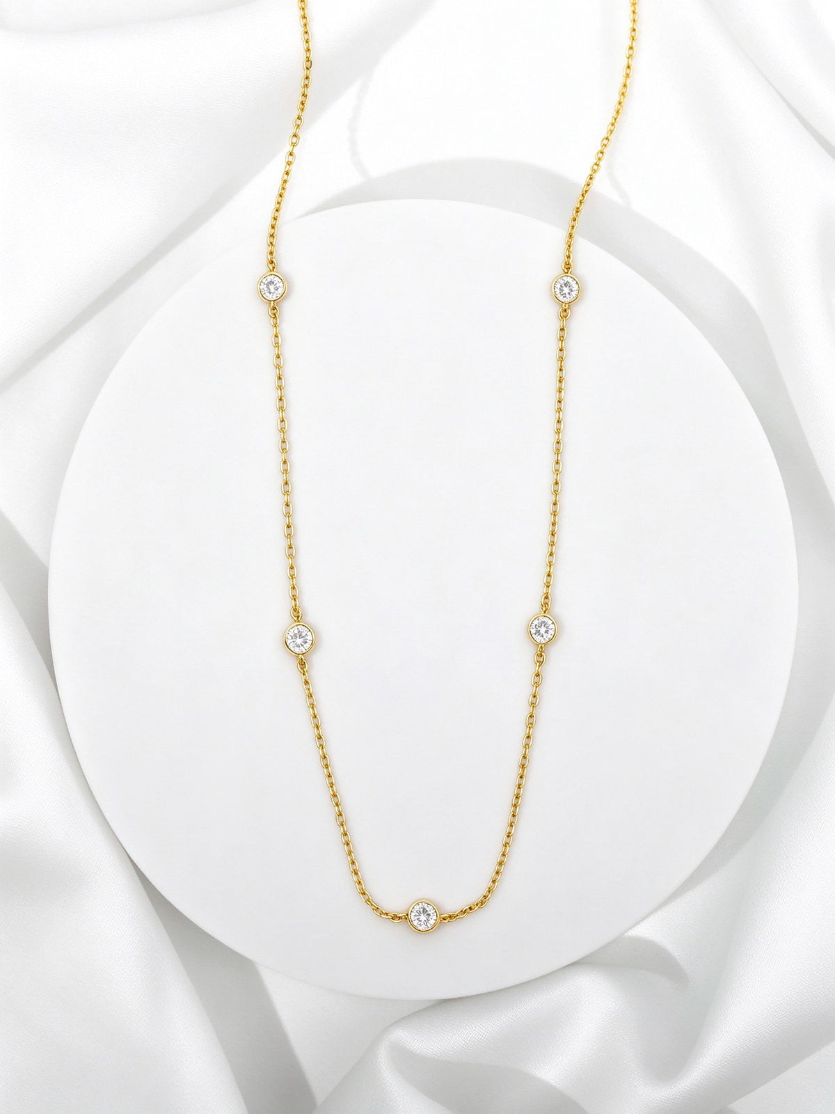 18K Gold-Plated CZ Station Choker Necklace