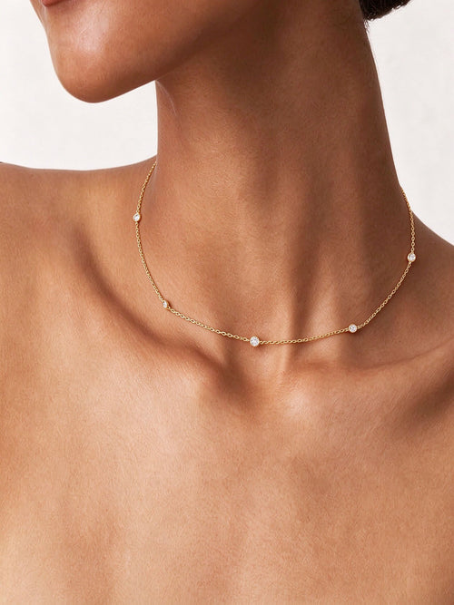 18K Gold-Plated CZ Station Choker Necklace